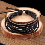 काला ब्रेसलेट, Multilayer Leather Bracelet, black multilayer bracelet