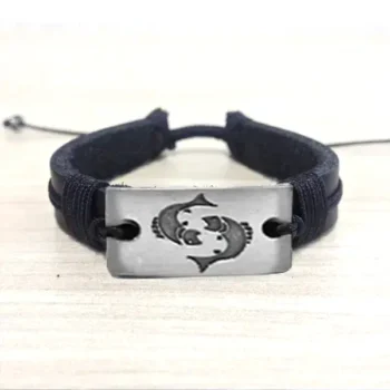 Meen Rashi Leather Bracelet, Pisces Zodiac Leather Bracelet, Pisces Zodiac Bracelet, मीन राशि ब्रेसलेट