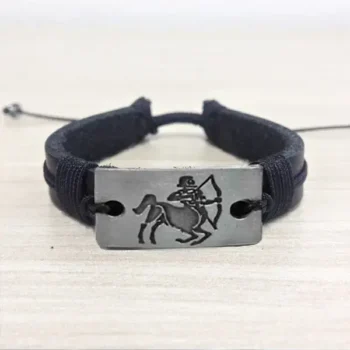 Sagittarius Zodiac Leather Bracelet, Dhanu Rashi Leather Bracelet, sagittarius zodiac bracelet, धनु राशि ब्रेसलेट