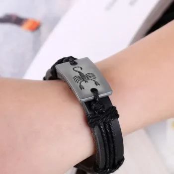 Vrishchik Rashi Leather Bracelet, Scorpio Zodiac Rudraksha Bracelet, scorpio zodiac bracelet, वृश्चिक राशि ब्रेसलेट