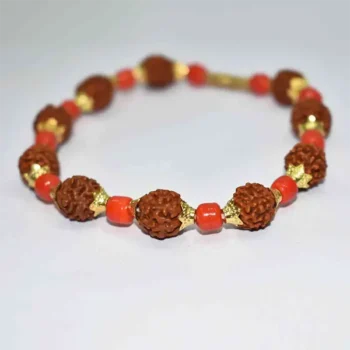 Rudraksha Bead Coral Bracelet, Stylish Rudraksha Munga Bracelet, रुद्राक्ष मूंगा ब्रेसलेट