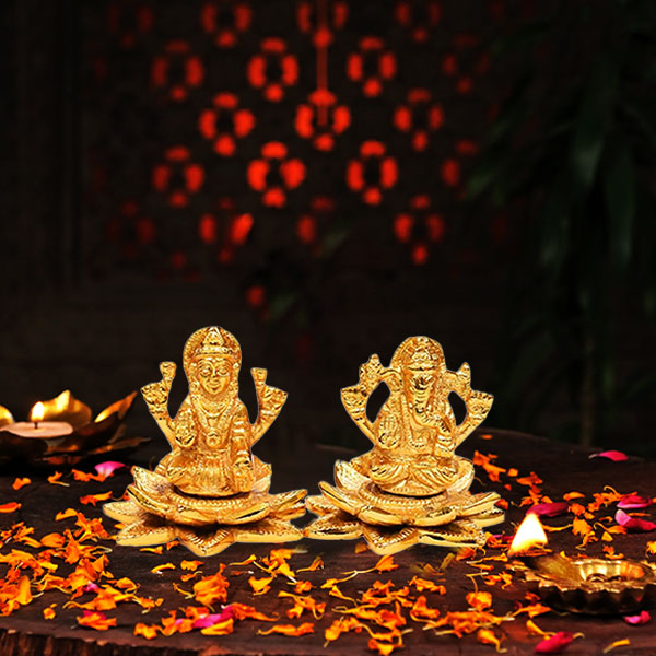 Brass Laxmi-Ganesh Flower Idol